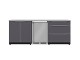 Outdoor Kitchen Aluminum 5 Piece Cabinet Set with 3-Drawer, 2-Door Cabinet, Countertops and Fridge