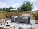 Outdoor Kitchen Aluminum 6 Piece Cabinet Set with Sink, Bar, Grill Cabinet, Platinum Grill, Countertop and Glass Door Fridge