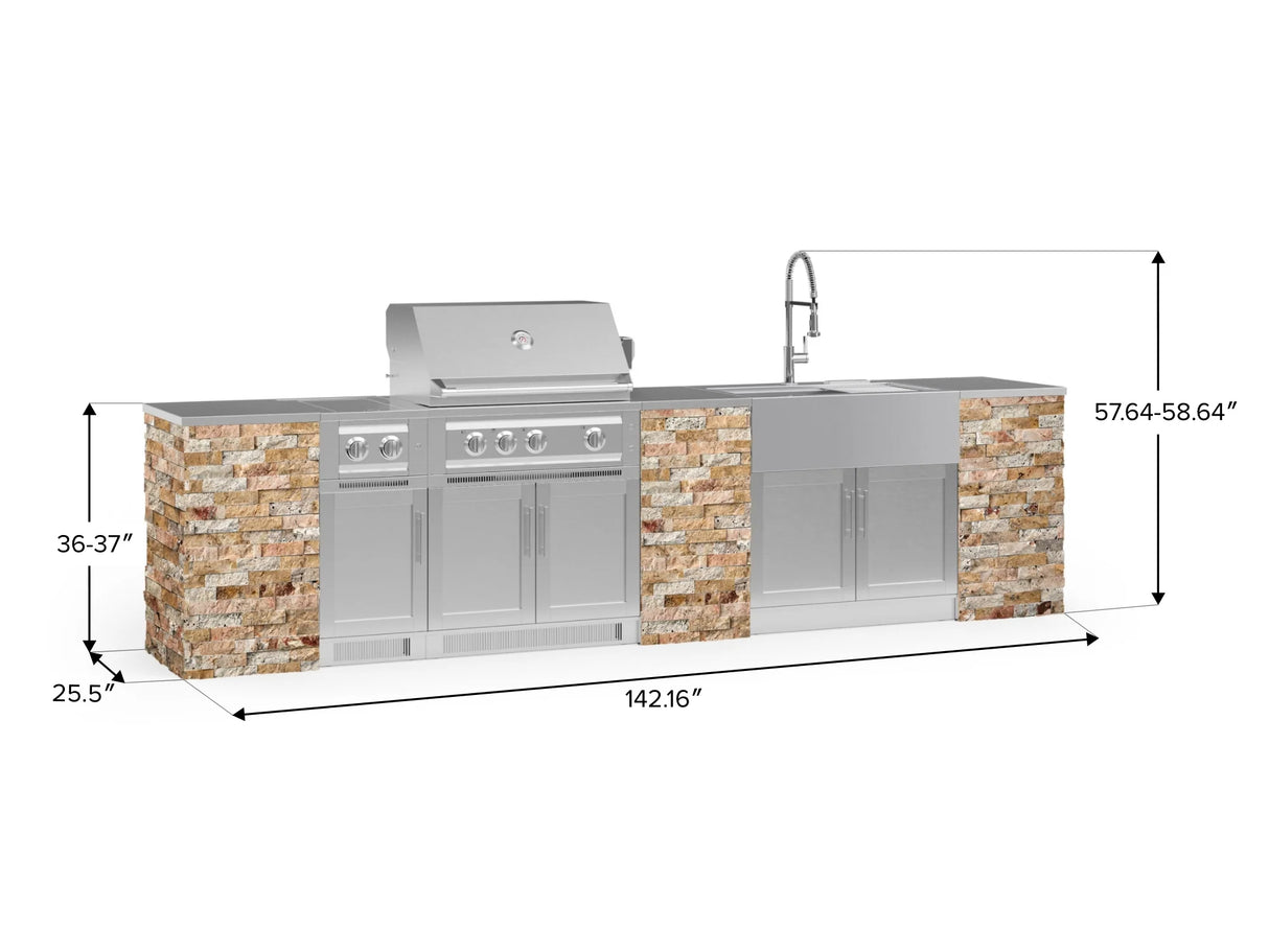 Outdoor Kitchen Signature Series 11 Piece Cabinet Set with Dual Side Burner, Sink, Platinum Grill and Grill Cabinet