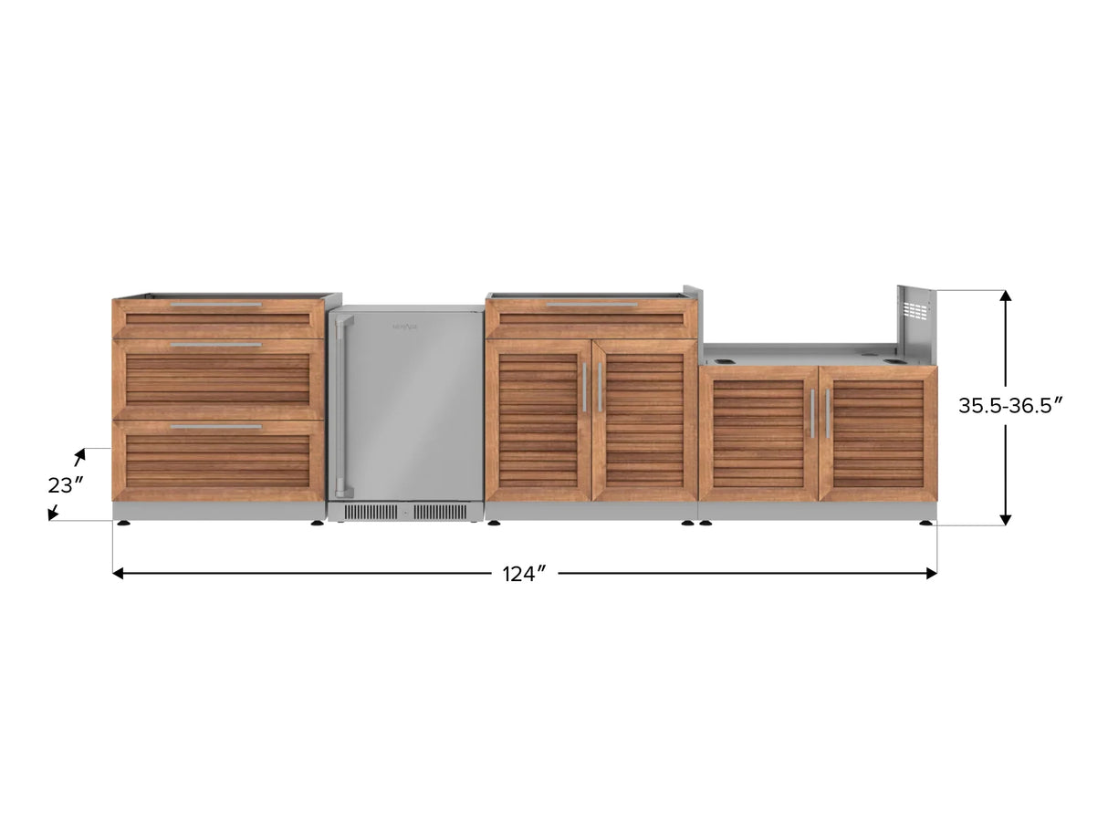 Outdoor Kitchen Stainless Steel 4 Piece Cabinet Set with 3-Drawer, Bar, Grill Cabinet and Fridge