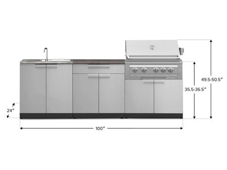 Outdoor Kitchen Stainless-Steel 5 Piece Cabinet Set with Bar, Sink, Grill Cabinet, Platinum Grill, and Countertop