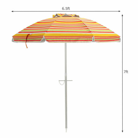 6.5 Feet Beach Umbrella with Sun Shade and Carry Bag without Weight Base-Orange