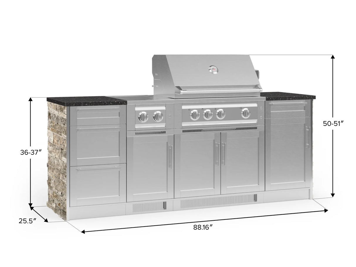 Outdoor Kitchen Signature Series 8 Piece Cabinet Set with Dual Side Burner, 3 Drawer, 1 Door, Platinum Grill and Grill Cabinet