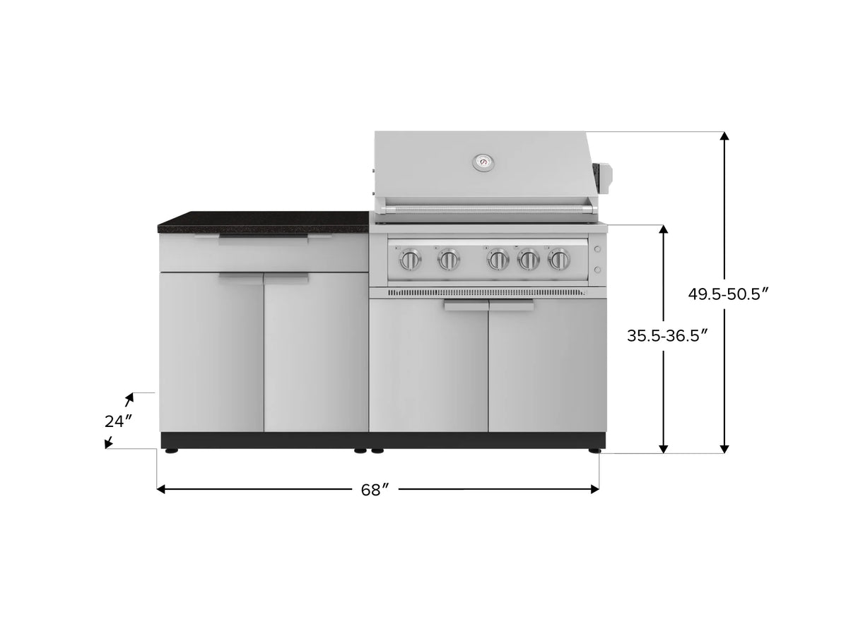 Outdoor Kitchen Stainless-Steel 4 Piece Cabinet Set with Bar, Grill Cabinet, Platinum Grill, and Countertop