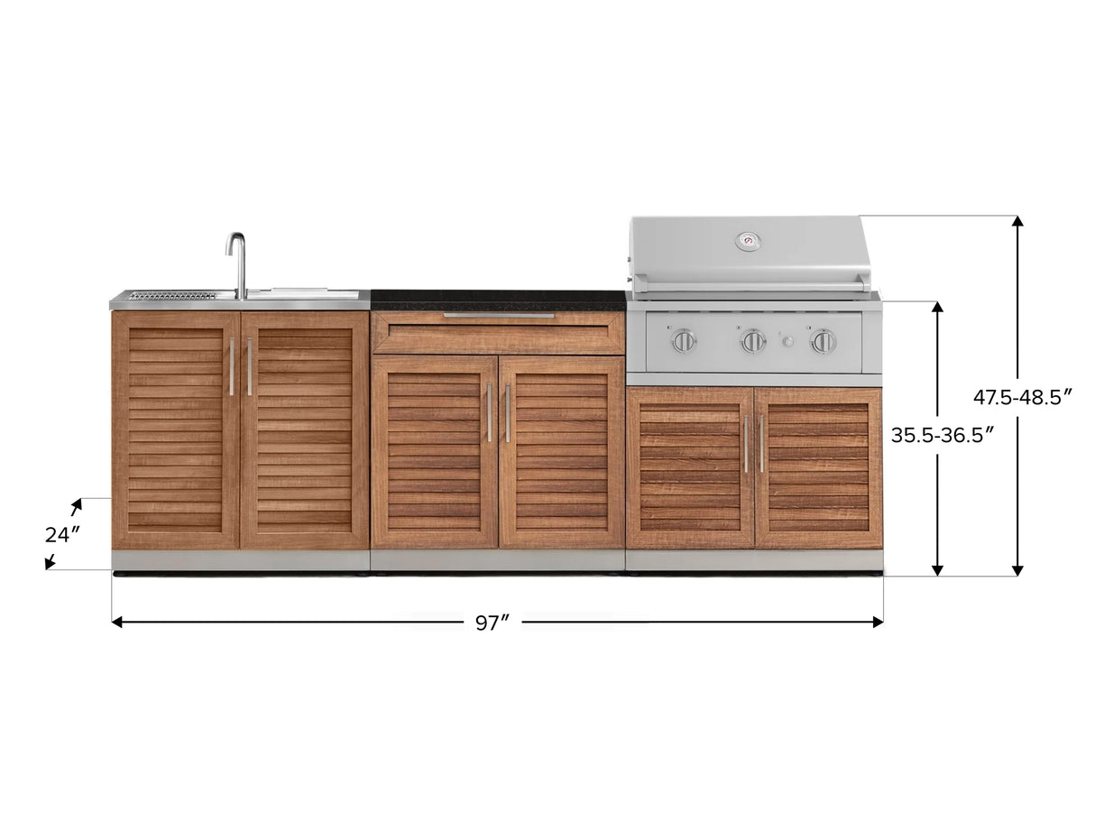 Outdoor Kitchen Stainless-Steel 5 Piece Cabinet Set with Bar, Sink, Grill Cabinet, Performance Grill, and Countertop