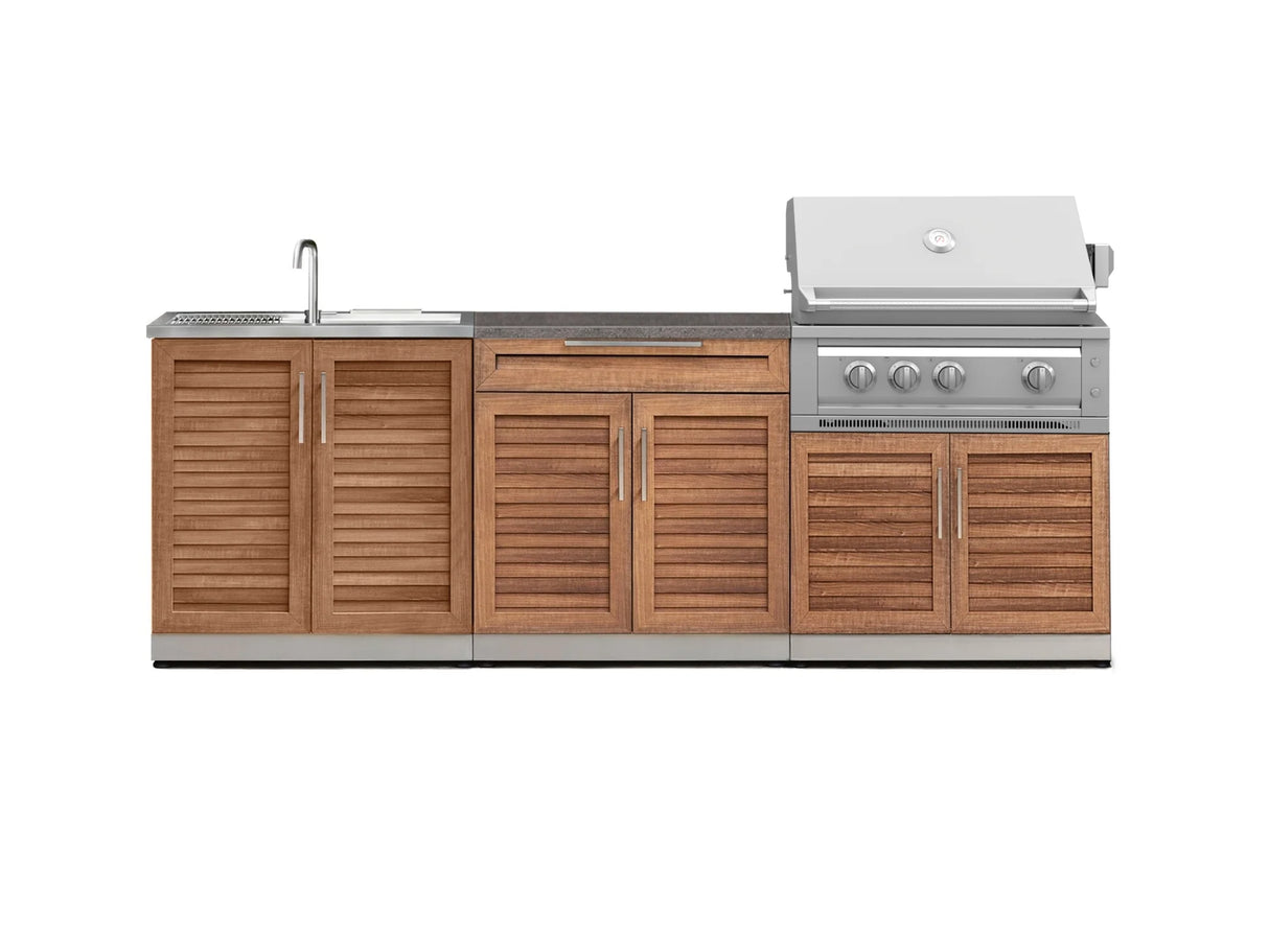 Outdoor Kitchen Stainless-Steel 5 Piece Cabinet Set with Bar, Sink, Grill Cabinet, Platinum Grill, and Countertop