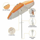 6.5 Feet Beach Umbrella with Sun Shade and Carry Bag without Weight Base-Orange