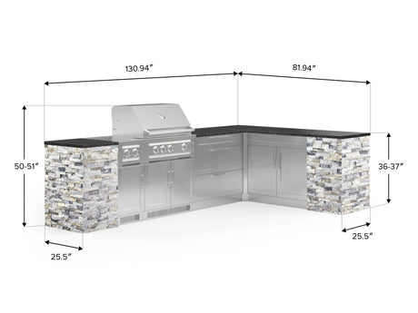 Outdoor Kitchen Signature Series 11 Piece L Shaped Cabinet Set with 3 Drawer, Bar, Dual Side Burner, Grill and Grill Cabinet