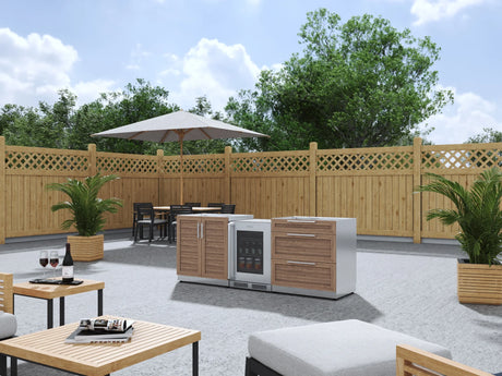 Outdoor Kitchen Stainless Steel 3 Piece Cabinet Set with 3-Drawer, 2-Door Cabinet and Fridge