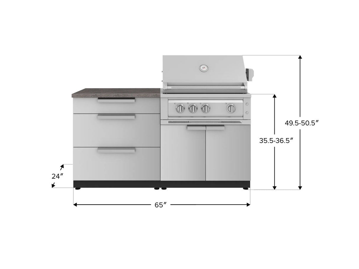 Outdoor Kitchen Stainless-Steel 4 Piece Cabinet Set with 3 Drawer, Grill Cabinet, Platinum Grill, and Countertop