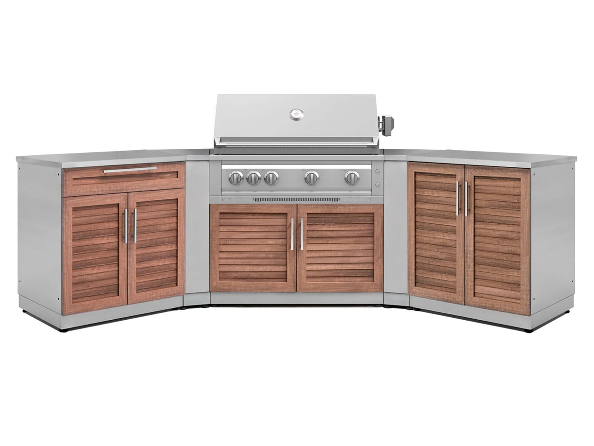 Outdoor Kitchen Stainless-Steel 7 Piece Cabinet Set with 2 Door, Bar, Corner, Grill Cabinet, Platinum Grill, and Countertops