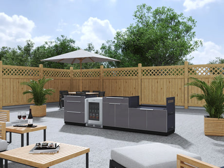 Outdoor Kitchen Aluminum 4 Piece Cabinet Set with 3-Drawer, Bar, Grill Cabinet and Fridge