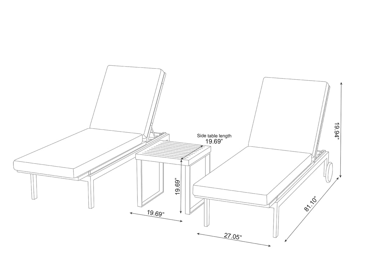 Monterey Teak Chaise Lounge (Set of 2) with Side Table