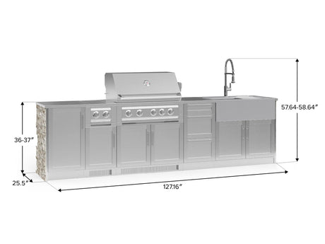 Outdoor Kitchen Signature Series 10 Piece Cabinet Set with 1 Door, Dual Side Burner, 3 Drawer, Sink, Grill and Grill Cabinet