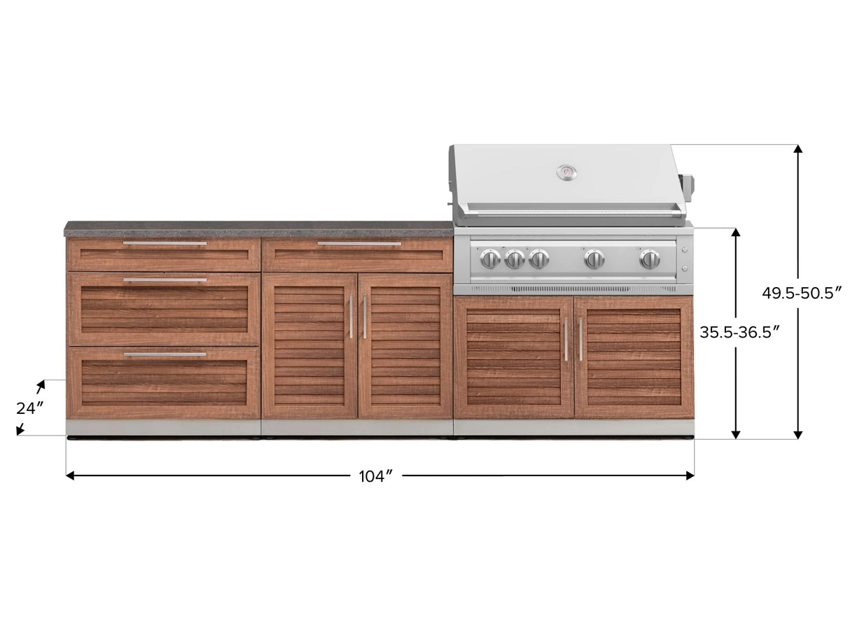 Outdoor Kitchen Stainless-Steel 5 Piece Cabinet Set with with 3-Drawer, Bar, Grill Cabinet, Platinum Grill and Countertop