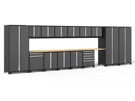 Pro Series Gray 16 Piece Cabinet Set with Wall, Tool Drawer, Multi-Function Cabinet, Lockers and 168 In. Worktop