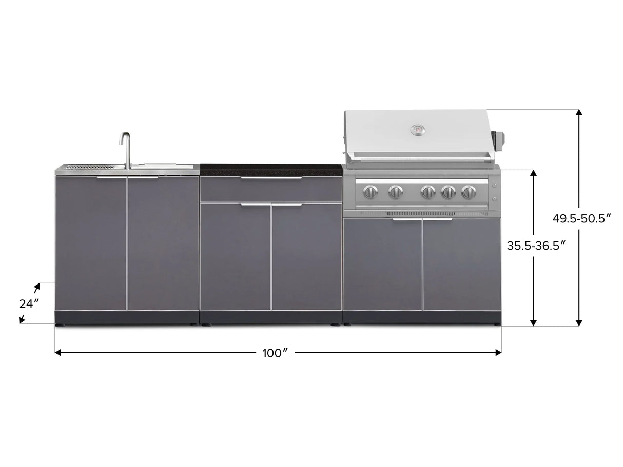 Outdoor Kitchen Aluminum 5 Piece Cabinet Set with Bar, Sink, Grill Cabinet, Platinum Grill, and Countertop