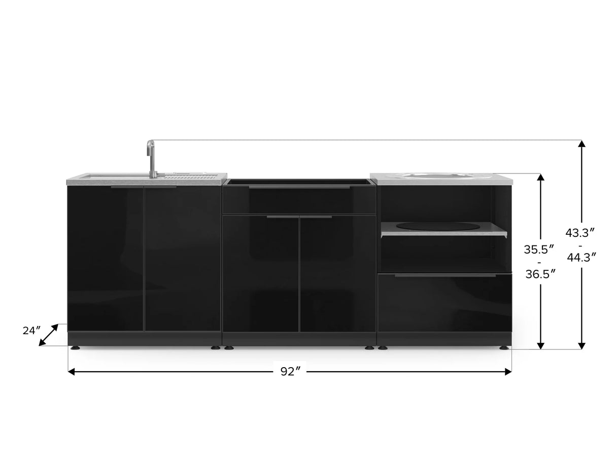 Outdoor Kitchen Aluminum 3 Piece Cabinet Set with Bar, Sink and Kamado Cabinet