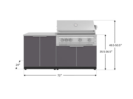 Outdoor Kitchen Aluminum 4 Piece Cabinet Set with 2 Door, Grill Cabinet, Platinum Grill and Countertop