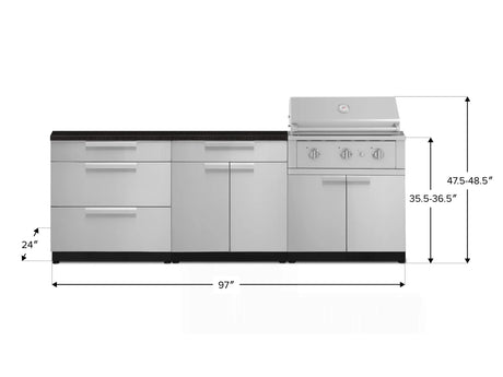 Outdoor Kitchen Stainless-Steel 5 Piece Cabinet Set with 3 Drawer, 2-Door with Drawer, Performance Grill, Grill Cabinet and Countertop