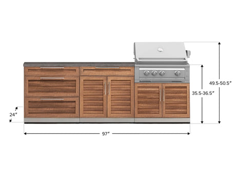 Outdoor Kitchen Stainless-Steel 5 Piece Cabinet Set with 3 Drawer, 2-Door with Drawer, Grill Cabinet, Platinum Grill and Countertop