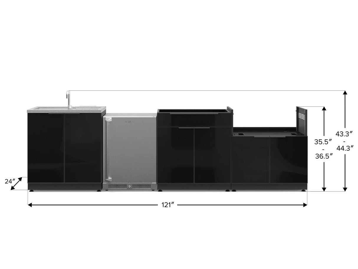 Outdoor Kitchen Aluminum 4 Piece Cabinet Set with Sink, Bar, Grill Cabinet and Fridge