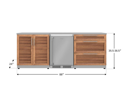 Outdoor Kitchen Stainless Steel 5 Piece Cabinet Set with 3-Drawer, 2-Door Cabinet, Countertops and Fridge