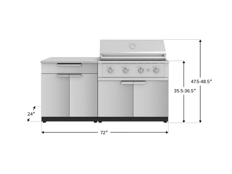 Outdoor Kitchen Stainless-Steel 4 Piece Cabinet Set with Bar, Grill Cabinet, Performance Grill, and Countertop