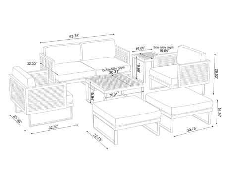 Monterey 6 Seater Chat Set with Coffee Table and Side Table