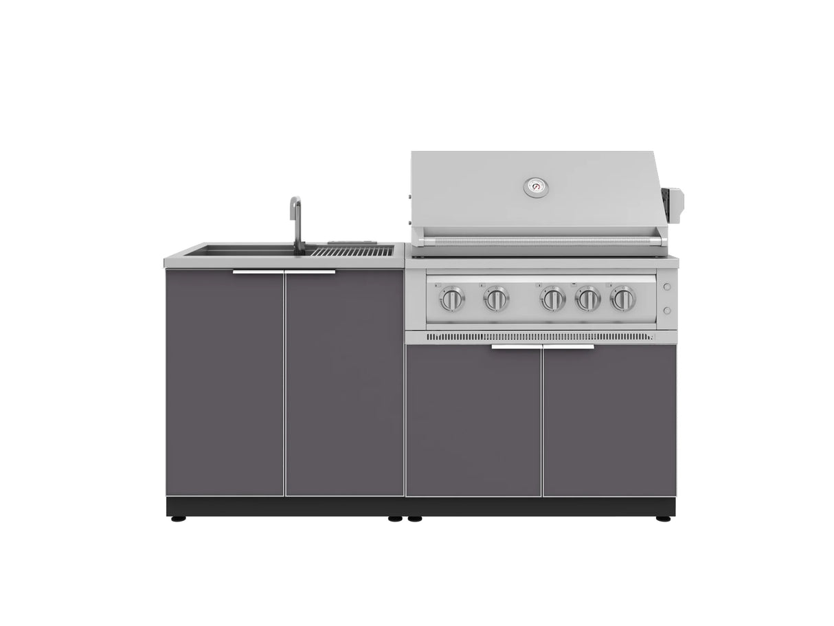 Outdoor Kitchen Aluminum 3 Piece Cabinet Set with Sink, Grill Cabinet and Platinum Grill