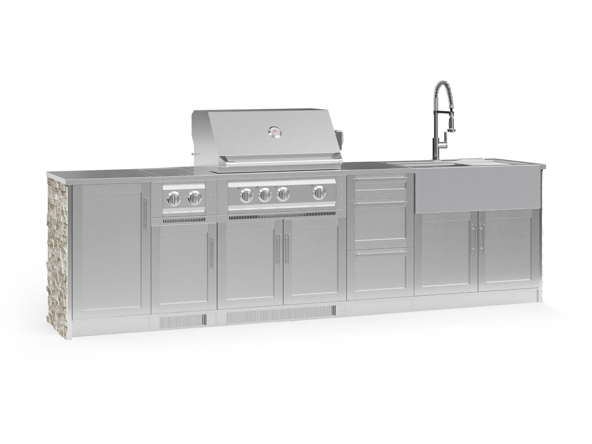 Outdoor Kitchen Signature Series 10 Piece Cabinet Set with 1 Door, Dual Side Burner, 3 Drawer, Sink, Grill and Grill Cabinet