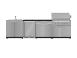 Outdoor Kitchen Stainless Steel 6 Piece Cabinet Set with Sink, Bar, Grill Cabinet, Platinum Grill, Countertop and Stainless Steel Door Fridge