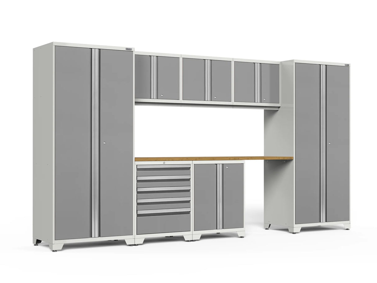 Pro Series 8 Piece Cabinet Set with Wall, Base, Tool Drawer Cabinet, Lockers and 84 In. Worktop