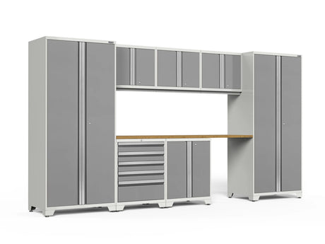 Pro Series 8 Piece Cabinet Set with Wall, Base, Tool Drawer Cabinet, Lockers and 84 In. Worktop