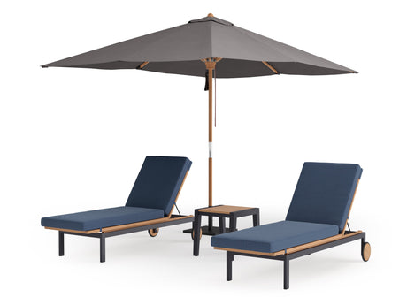 Rhodes Chaise Lounge (Set of 2) with Side Table and Umbrella