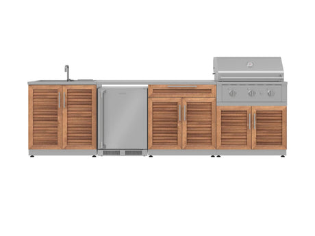 Outdoor Kitchen Stainless Steel 6 Piece Cabinet Set with Sink, Bar, Grill Cabinet, Performance Grill, Countertop and Stainless Steel Door Fridge