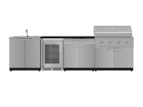 Outdoor Kitchen Stainless Steel 6 Piece Cabinet Set with Sink, Bar, Grill Cabinet, Performance Grill, Countertop and Glass Door Fridge