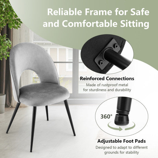 Dining Chair Set of 2 with Metal Base and Adjustable Pads-Gray