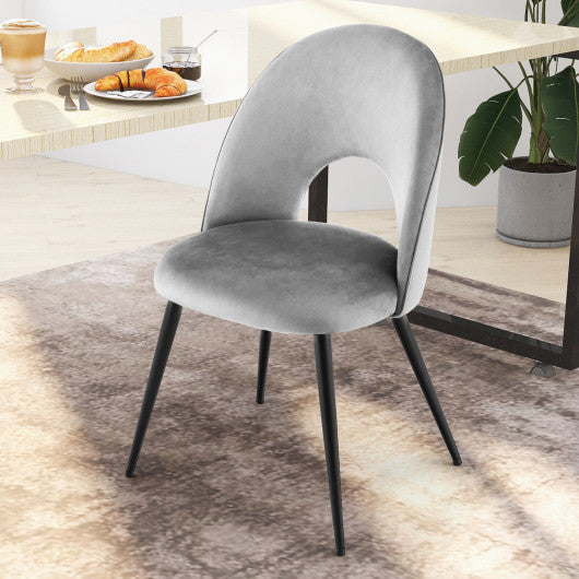 Dining Chair Set of 2 with Metal Base and Adjustable Pads-Gray