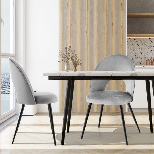 Dining Chair Set of 2 with Metal Base and Adjustable Pads-Gray