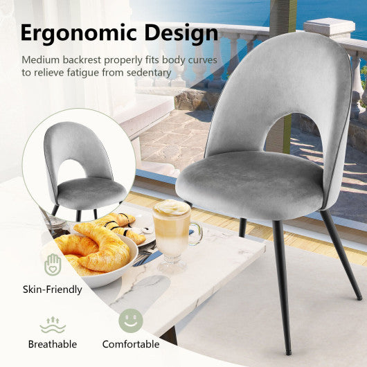 Dining Chair Set of 2 with Metal Base and Adjustable Pads-Gray