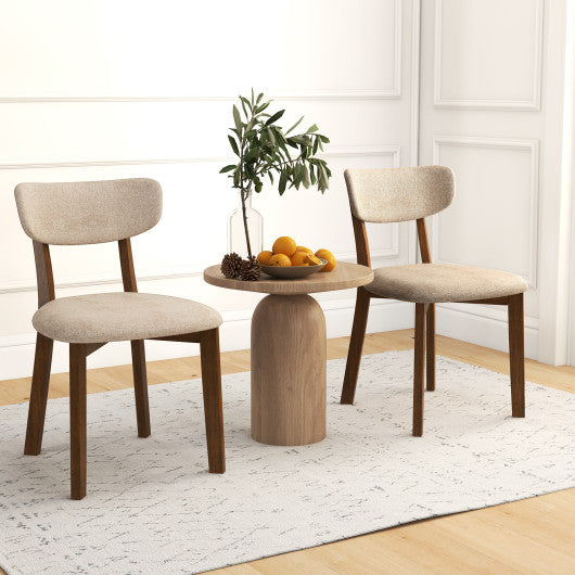 Dining Chairs Set of 2 Upholstered Mid-Back Chairs with Solid Rubber Wood Frame-Beige