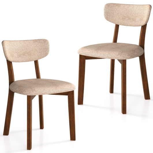 Dining Chairs Set of 2 Upholstered Mid-Back Chairs with Solid Rubber Wood Frame-Beige