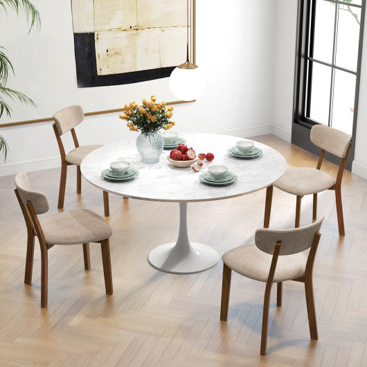 Dining Chairs Set of 2 Upholstered Mid-Back Chairs with Solid Rubber Wood Frame-Beige
