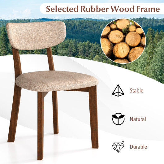 Dining Chairs Set of 2 Upholstered Mid-Back Chairs with Solid Rubber Wood Frame-Beige