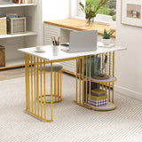 Rectangular Dining Table for 2 with 2-tier Storage Shelf for Small Space Dining Room-White