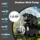 1200 W Garden Water Pump Shallow Well Pressurized Irrigation-Black