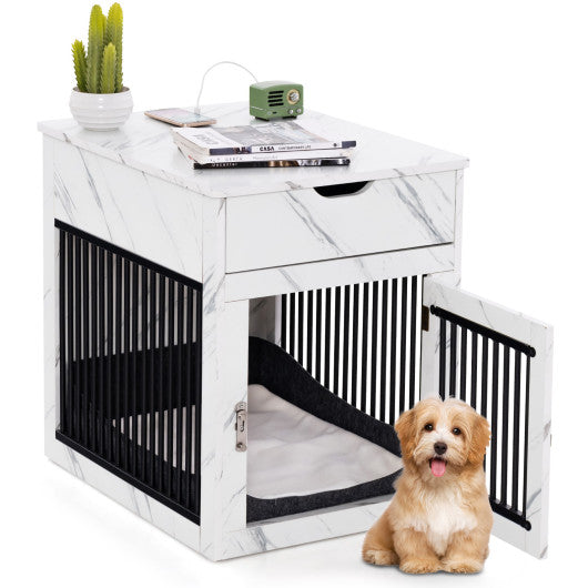 2-In-1 Dog House with Drawer and Wired Wireless Charging-White