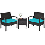 3 Piece PE Rattan Wicker Sofa Set with Washable and Removable Cushion for Patio-Turquoise