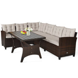 3 Pieces Hand-Woven Rattan Outdoor Sofa Set with Dining Table